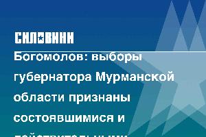 Богомолов: выборы губернатора Мурманской области признаны состоявшимися и действительными